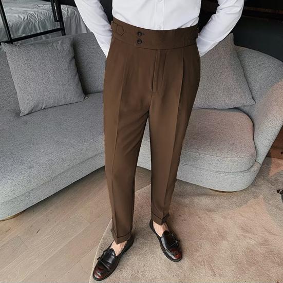 Мужской костюм Брюки Формальный деловой стиль Прямые брюки Slim Fit Сплошной цвет Мягкая высокая талия Винтажные карманы Мягкие дышащие мужские офисные брюки
