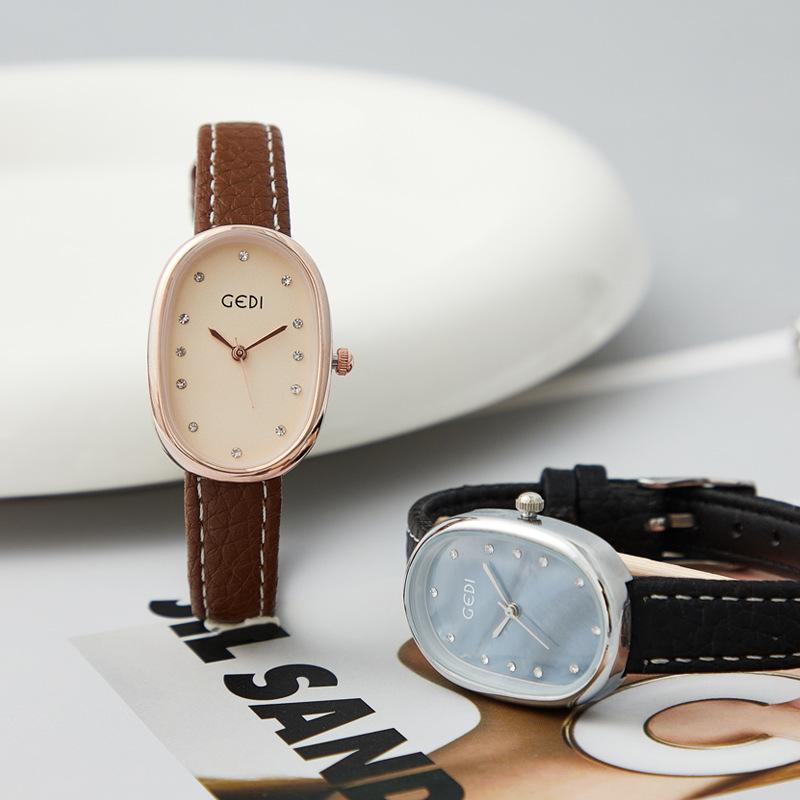 Light Luxury Fritillary Women'S Watch Niche Oval Waterproof Watch Women'S Lychee Pattern Belt Quartz Watch