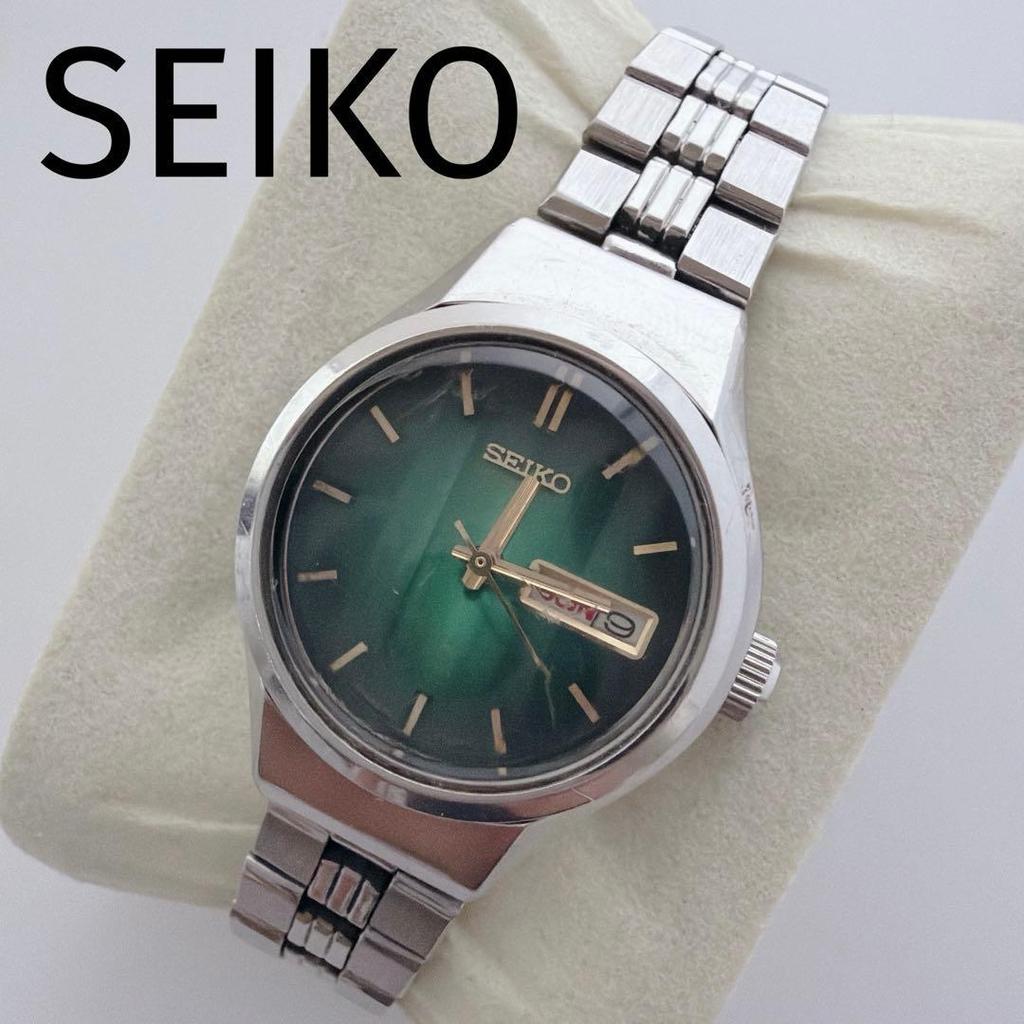 Б/у Рабочие Женские Часы SEIKO, Автоматические, Зеленый Циферблат, 1970-е