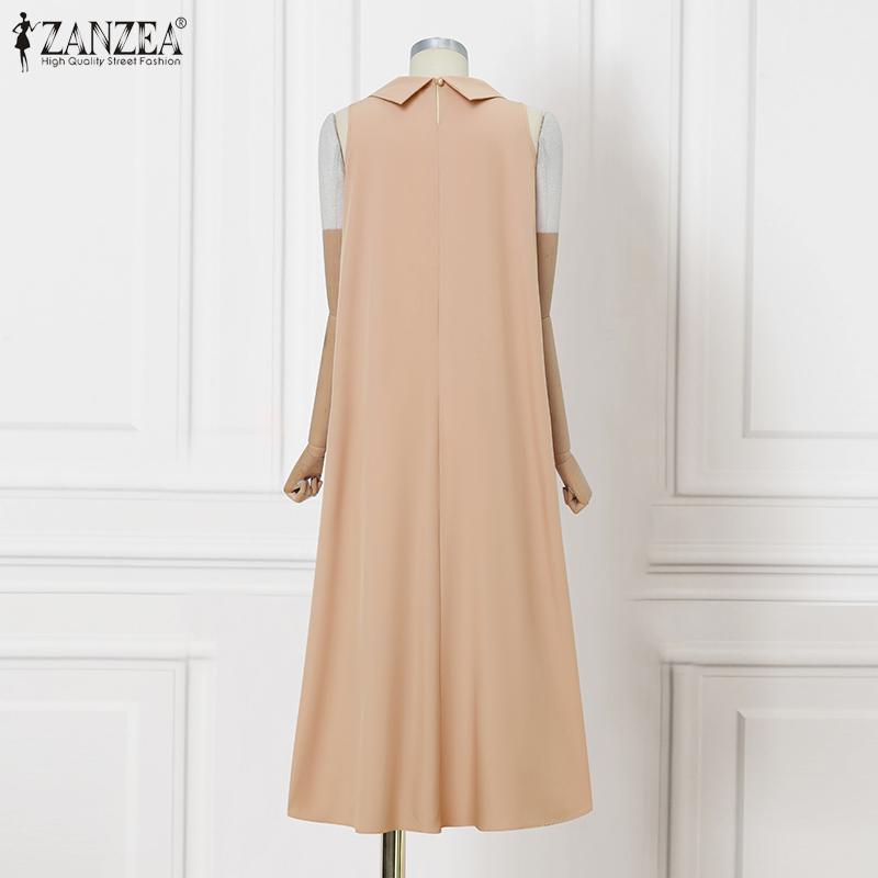 ZANZEA Женское повседневное платье без рукавов со складками и отложным воротником