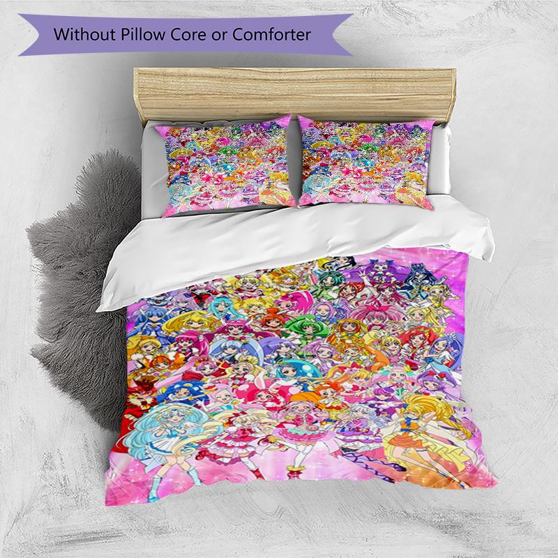 3pcs Pretty Cure1 Design Cover Set - HD Printed Bedding with 1 Cover and 2 Pillowcases - Perfect for Home and Dorm Decor
