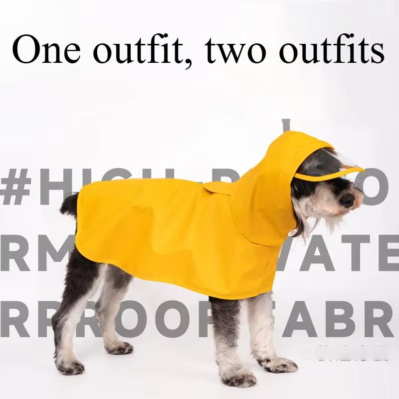 Dog Clothes PU Waterproof Jacket Dog Raincoat Pet Supplies Waterproof Outdoor Can Tow Dog Cloak and Rain Cloak Pet Clothing Casual Stomach Protection