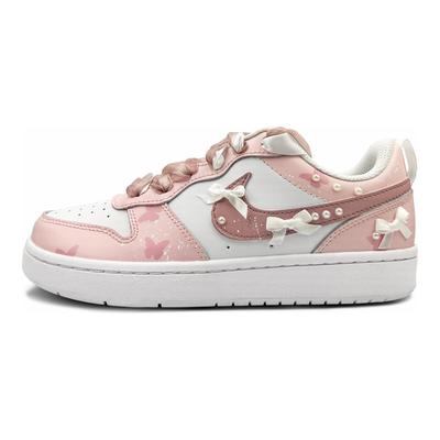 Кроссовки Court Borough Dreamy Bowknot Низкие Скейтбордические Обувь для Девочек Розовый Белый BQ5448-100(Команда183-)