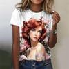Красивая женская футболка с цветочным узором для девочек с мультяшным 3D-принтом, летние повседневные свободные футболки с круглым вырезом и короткими рукавами