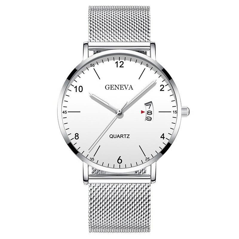 Мужские деловые цифровые кварцевые часы с сетчатым браслетом и календарем