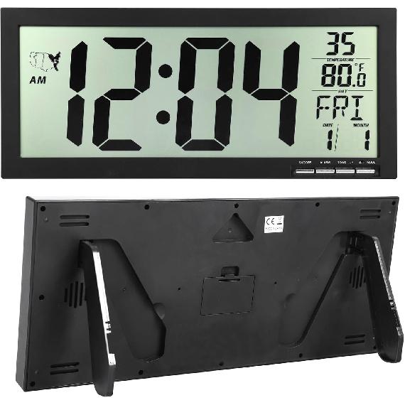 16" Atomic Clock Large Digital Wall Clock Battery Operated Large Display with Big Numbers,Temperature and Date - Easy to Read and Set,Auto DST