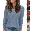 Women's Casual Solid Button Round Neck Sanding Sweatshirt Long Sleeve Top