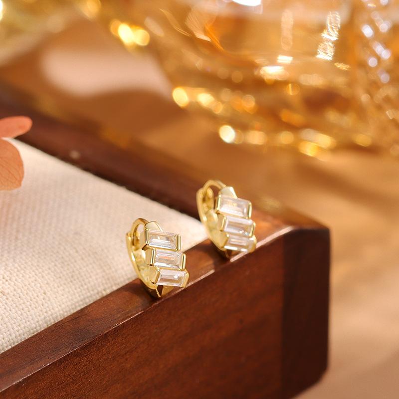 925 Sterling Silver Fashionable Geometric Rectangular Zircon Stud Earrings Classic Party Charm Silver Jewelry For Women Gifts