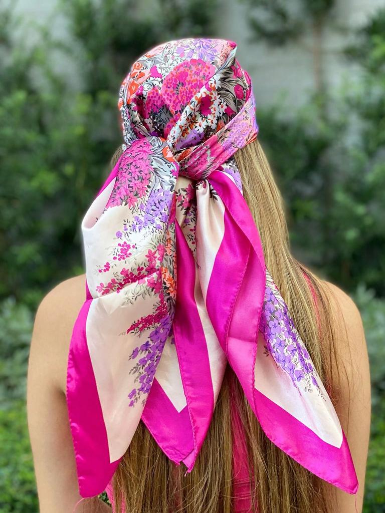 Square Silk Scarf Women Luxury Brand Satin Print Hijab Scarves Muslim Pareo Bandana Female Shawl Wrap Headband Foulard 90*90cm