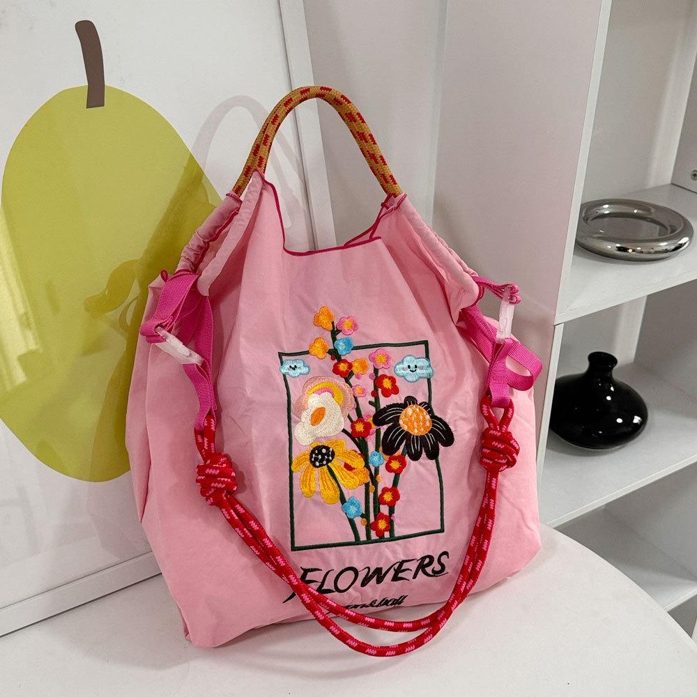 Embroidered Shopping Bag Portable Shoulder Bag Kawaii Oxford Bag Girl