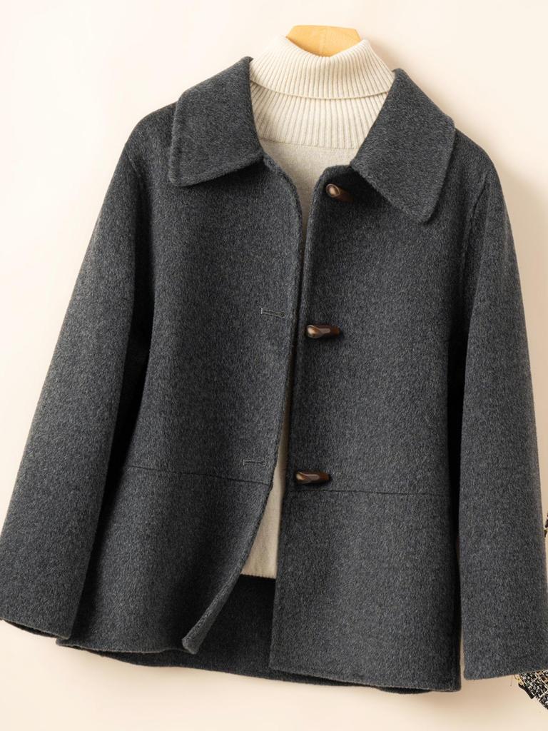 Женское двустороннее пальто из шерсти и кашемира с лацканами - 2025 Осень/Зима Маленький выпуск