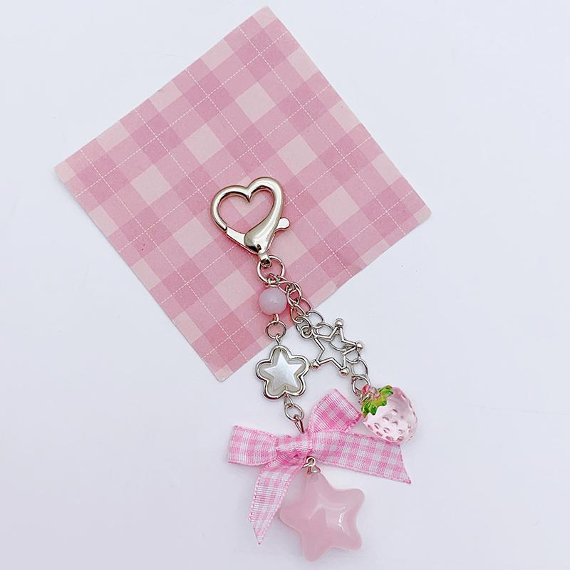 Клубничный бант, бисерный шнурок для мобильного телефона, милый брелок, подвеска для камеры, рюкзак, подвесное украшение, подарки