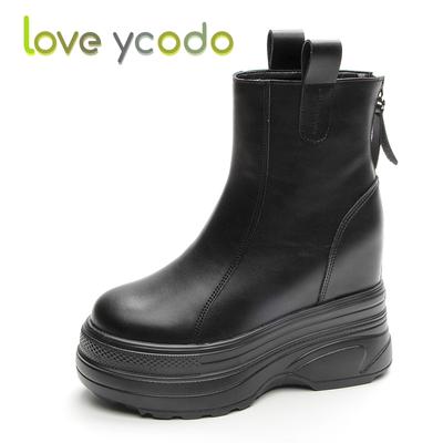 Женские модные кожаные ботинки на платформе для женщин, высокие кожаные ботильоны для девочек для студентов