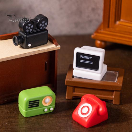 7 шт. миниатюрный орнамент винтажная модель радио из смолы мини настольная лампа компьютер стационарный телефон для детей миниатюрный дом