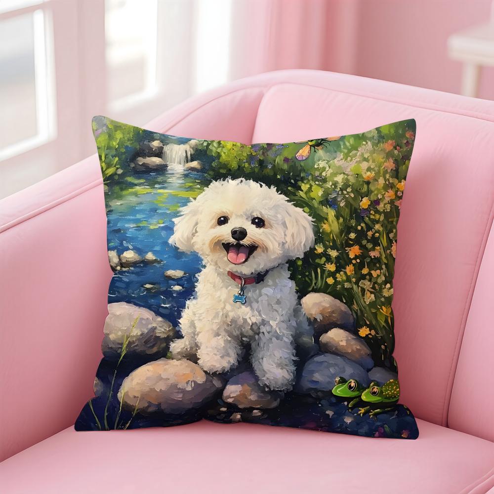 NICE CUTE Bichon Frise dog Cushion Cover Pillow Case Soft Friendly Fabric  Concealed Zipper