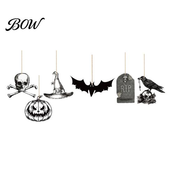 Creepy Hanging Decorations 6Pcs Halloween Wooden Decoration, Ghost Pumpkin Eyeball Holiday Decoration Ornament with Rope, Spooky Party