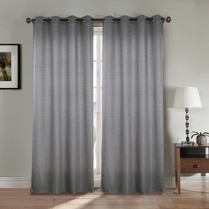 Paire double rideaux - Gris clair - 140 x 260 cm - Effet lin