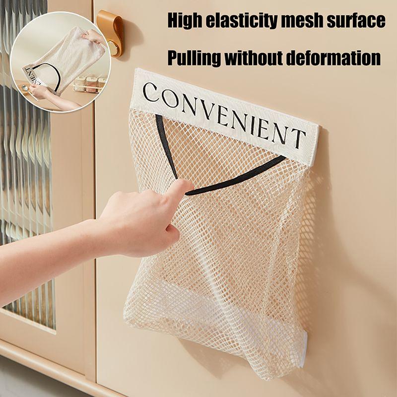 1Pc Hanging Storage Mesh Bags Kitchen Garbage Bag Storage Tools Wall-Mounted Large-Capacity Storage Bag Packaging Plastic Bag