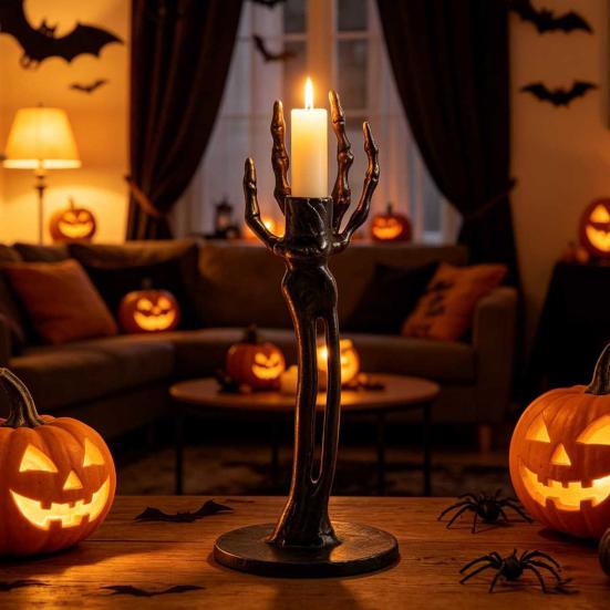 yangyizhi Halloween Skeleton Candle Holder, Gothic Resin Hand And Standing Candlestick Holders for Table Mantel Decor