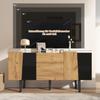 Sideboard 2 Türen, 2 Schubladen, Moderne Kommode TV-Schrank Stauraum, Buffetschrank Anrichte Esszimmer, Wohnzimmer, Schlafzimmer, Eiche & Schwarz