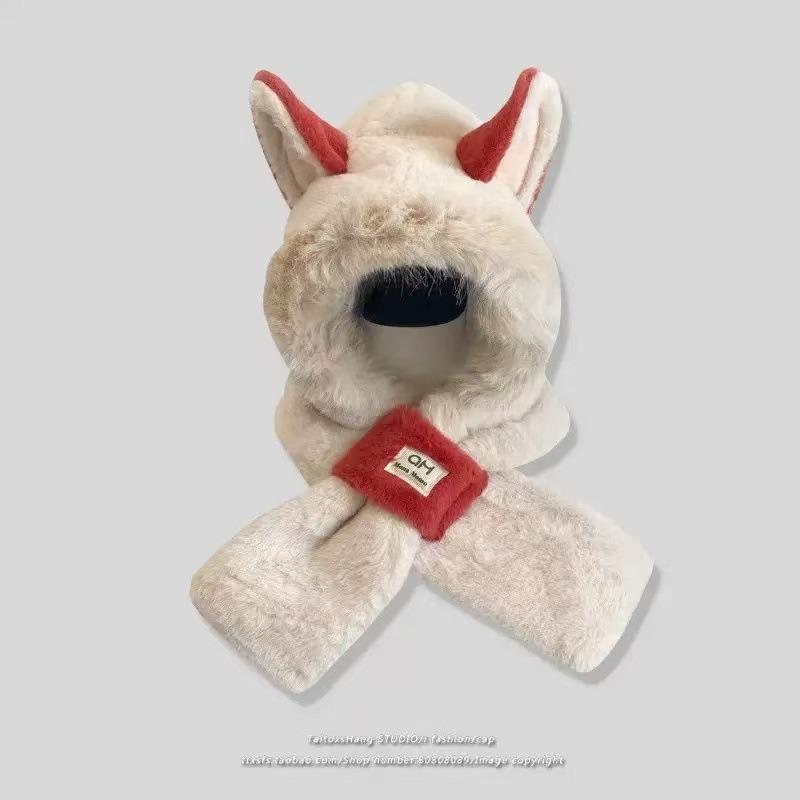 Плюшевая шапка-шарф интегрированная женская осенне-зимняя милая теплая защита ушей шарф универсальная шапка с лисьими ушками