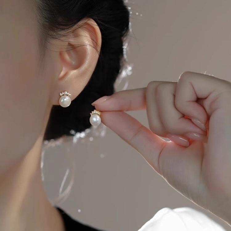 ANENJERY Geometric Zircon Simulated-pearl Crown Earrings Female Niche Versatile Exquisite Earrings Light Luxury High Jewelry Gift