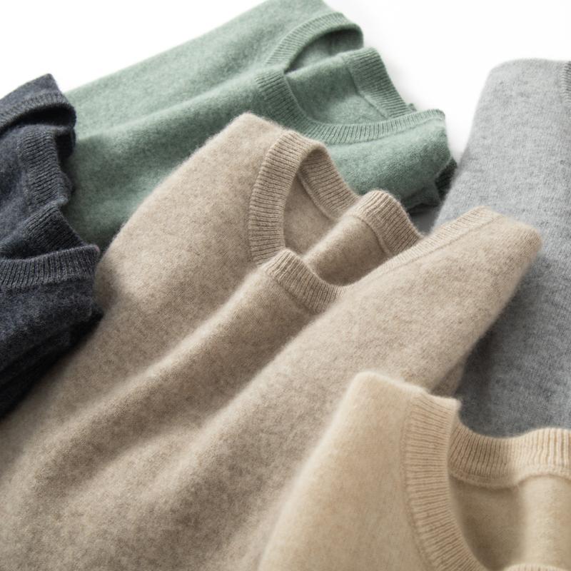 Men's Round Neck Sweater Qinghe Cashmere 100% Cashmere Men's Autumn and Winter Cashmere Soft and Warm