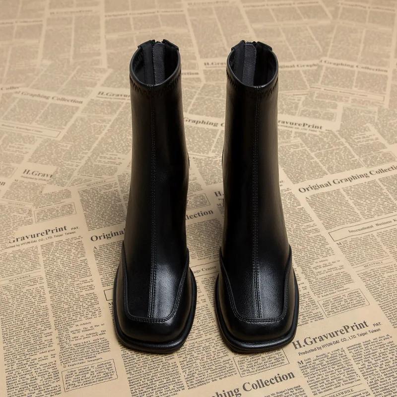 Модные рабочие женские ботильоны из кожи коричневого цвета на каблуке короткие туфли для женщин на очень высоком каблуке обувь ботильоны черного цвета