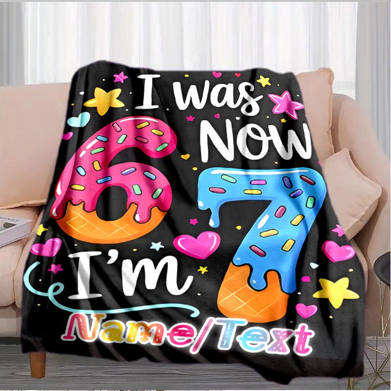 1PC Custom Name Happy 7th Birthday! flannel blanket versatile,all-season throw suitable for the living room,bedroom,camping,travel,and gift