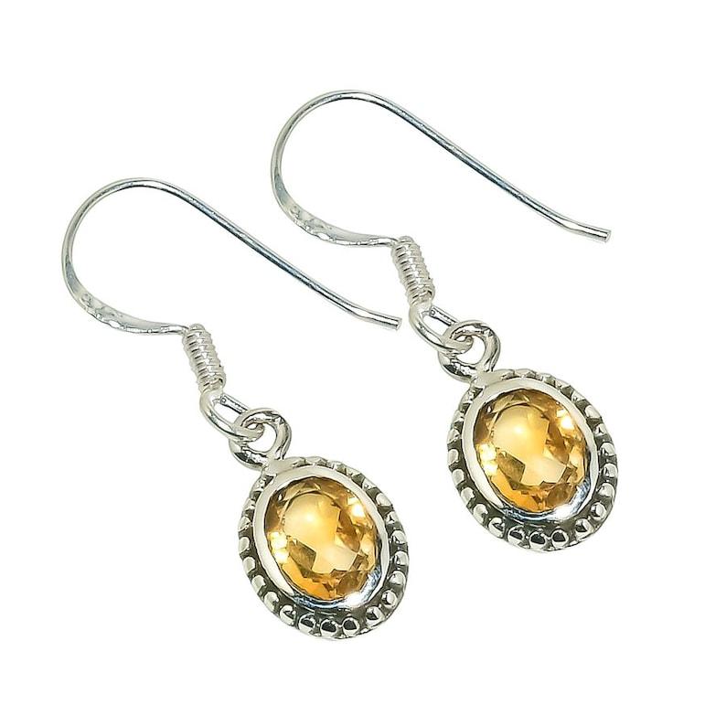 Solid 925 Sterling Silver Citrine Gemstone Boho Designer Earrings Gift For Her Handmade Jewelry