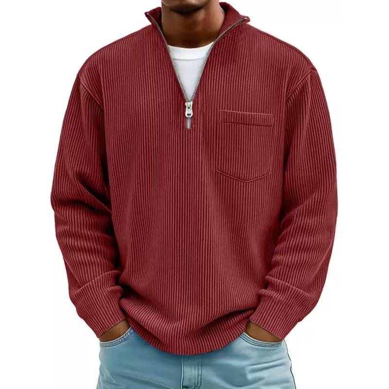 Urban Style Corduroy Hoodie With Zipper For Men Autumn Casual Wear