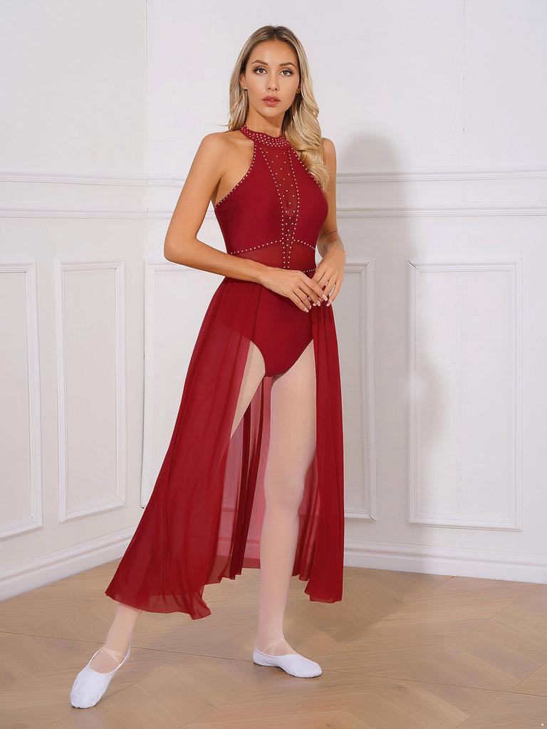 Женский балетный костюм для литургического поклонения, длинное платье с разрезом по бокам, фигурное катание, танцевальное представление, пэчворк, танцевальная одежда