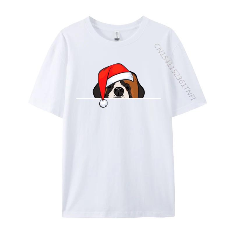St. Bernard Dog Christmas T-Shirts Manga T Shirt Graphic Men Tops Tees Santa Hat T-Shirts Christmas T-Shirt Cotton
