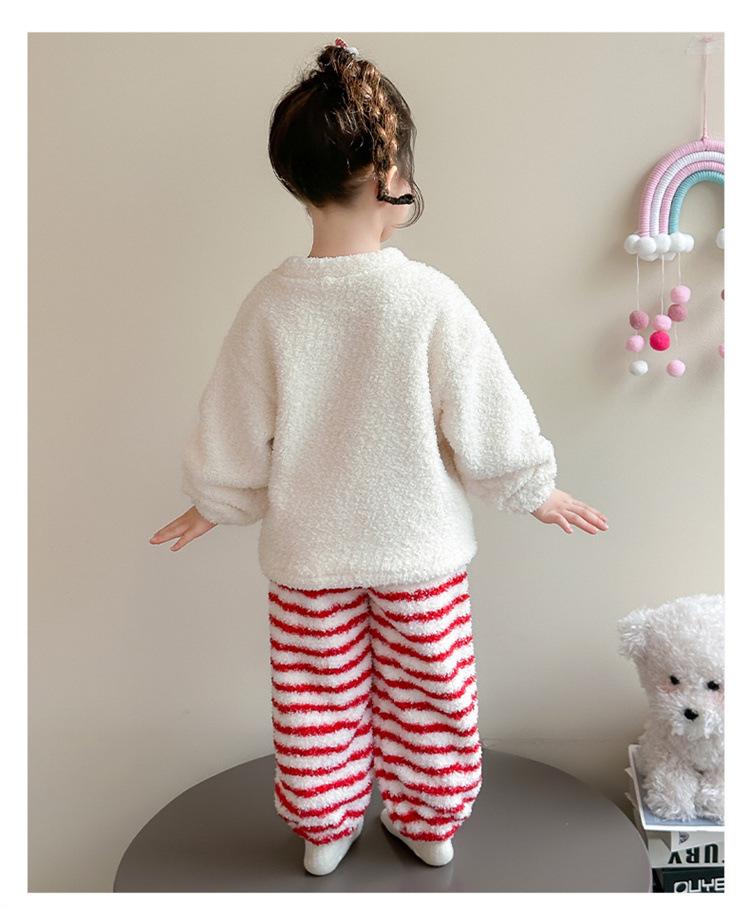 Комплект фланелевой пижамы в полоску с бантом для девочек - Уютная осенне-зимняя домашняя одежда для малышей 2025