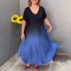 Casual Dresses - Plus Size Women Gradient Maxi Dress Summer Loose Long Casual V Neck Short Sleeve Flowy A Line Dress
