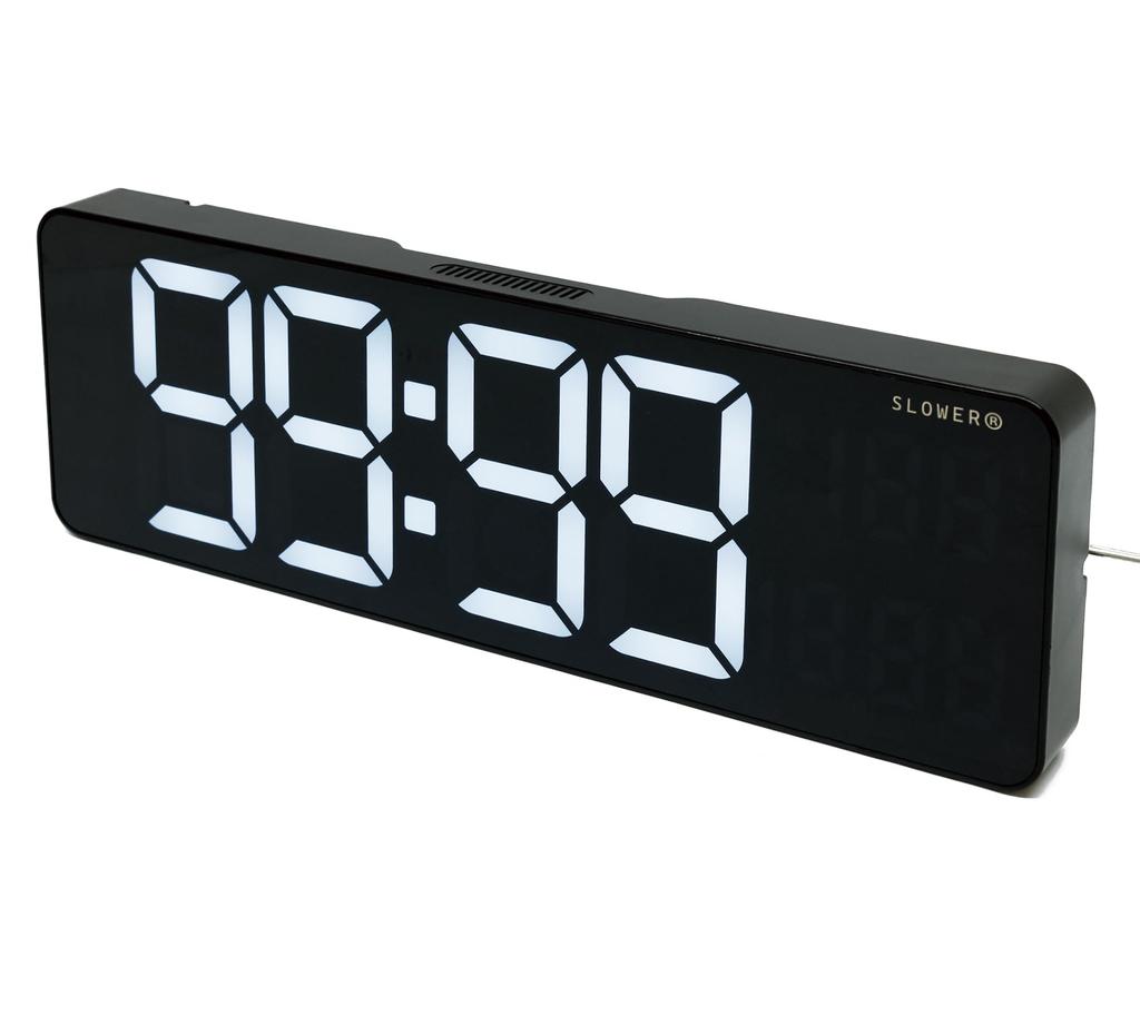 SLOWER Wall Clock Digital LED Stylish Big Letter Interior Table Clock with Remote Control Date Temperature Day of the Week BLACK 320 105 28mm LED