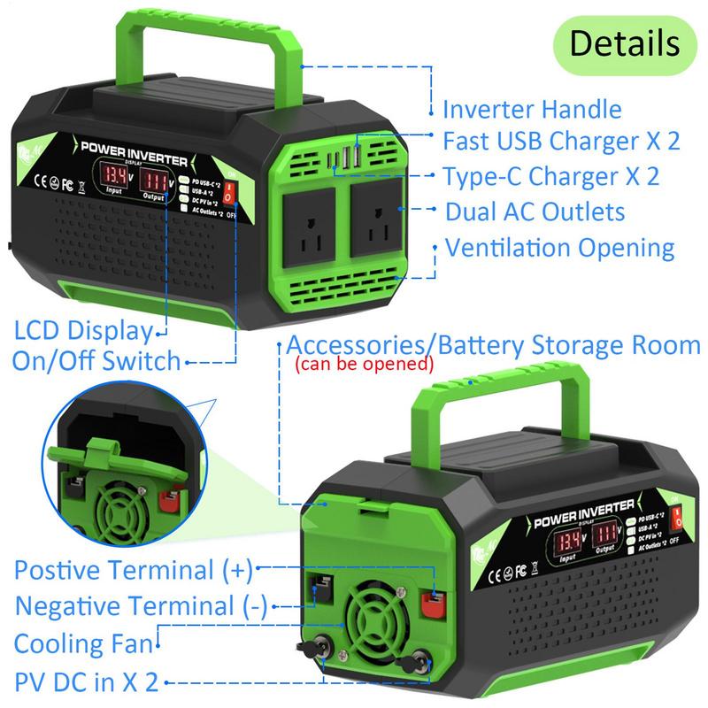 12V Inverter 300W Car Voltage Inverter 12V To 220V/110V Digital Display Plug Outlet With 4 USB Ports Fast Charging Auto