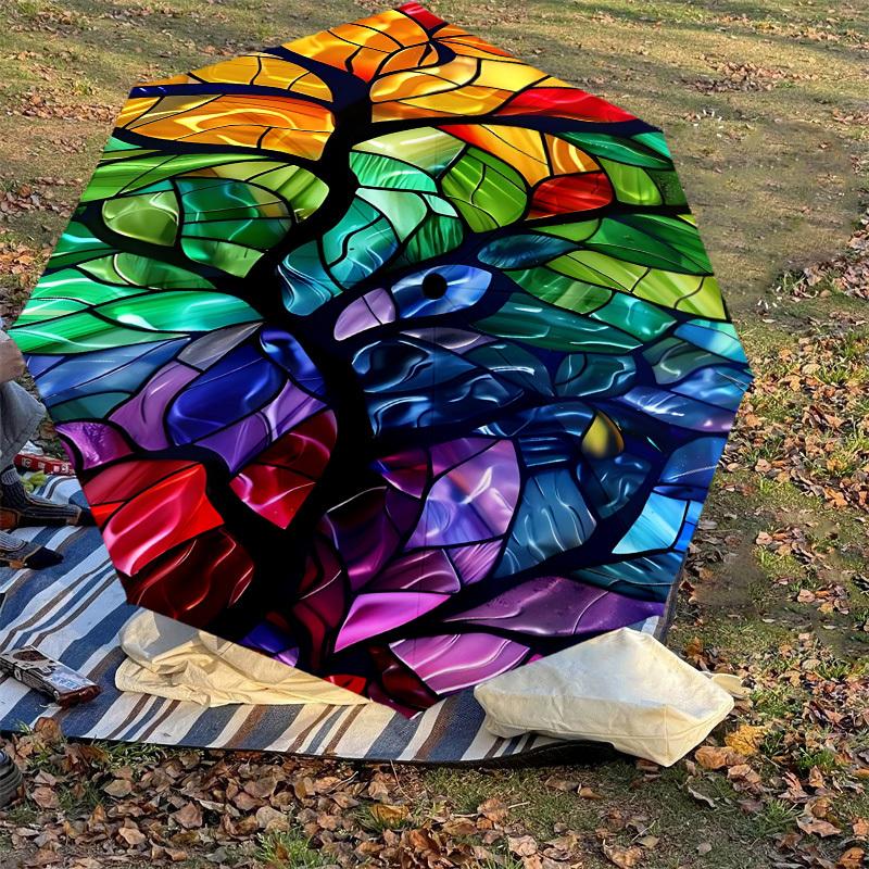 1PC Stained Glass TreeAutomatic Open/Close Umbrella with Windproof, 8-Rib Sturdy Canopy, Durable Ribs, Fashionable Design1208A