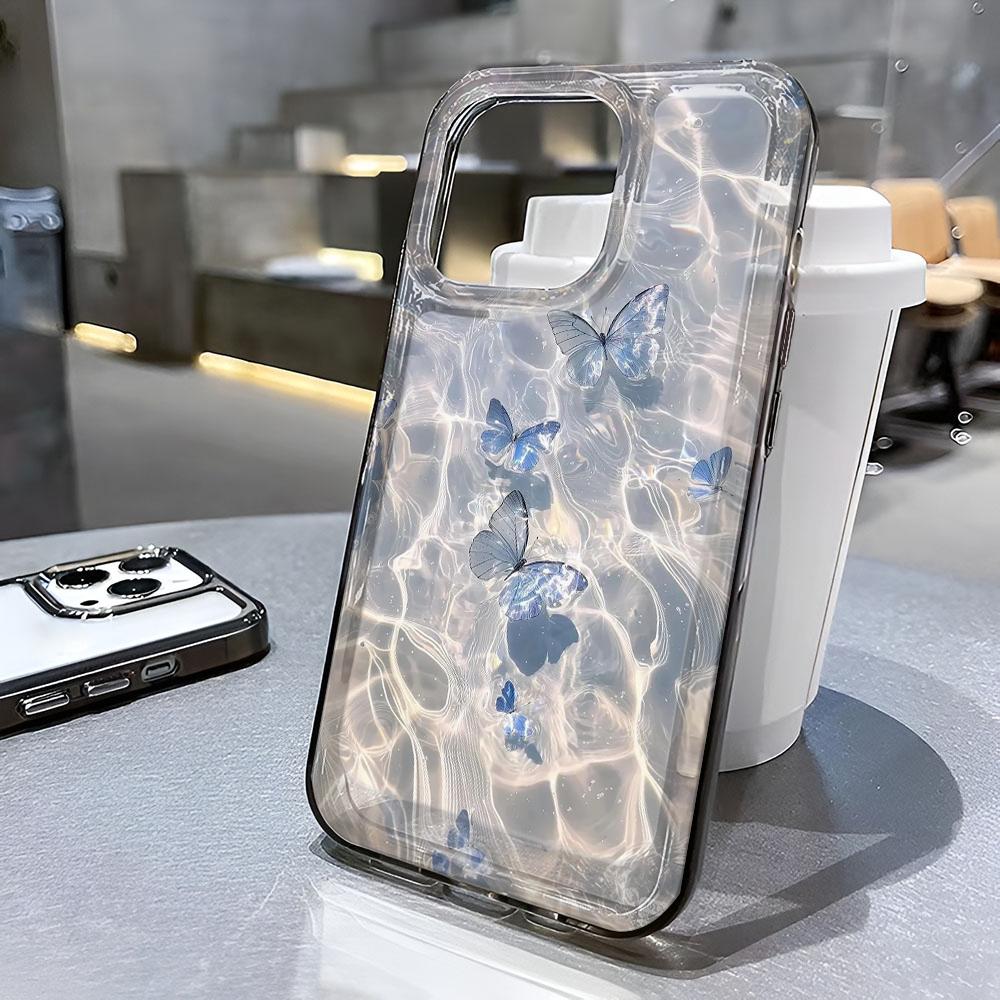 Phone Case For IPhone 16 15 14 Plus 13 12 11 Pro Max 17 Air Shimmering Blue Butterfly For IPhone 16 15 14 Soft Cover Case Funda