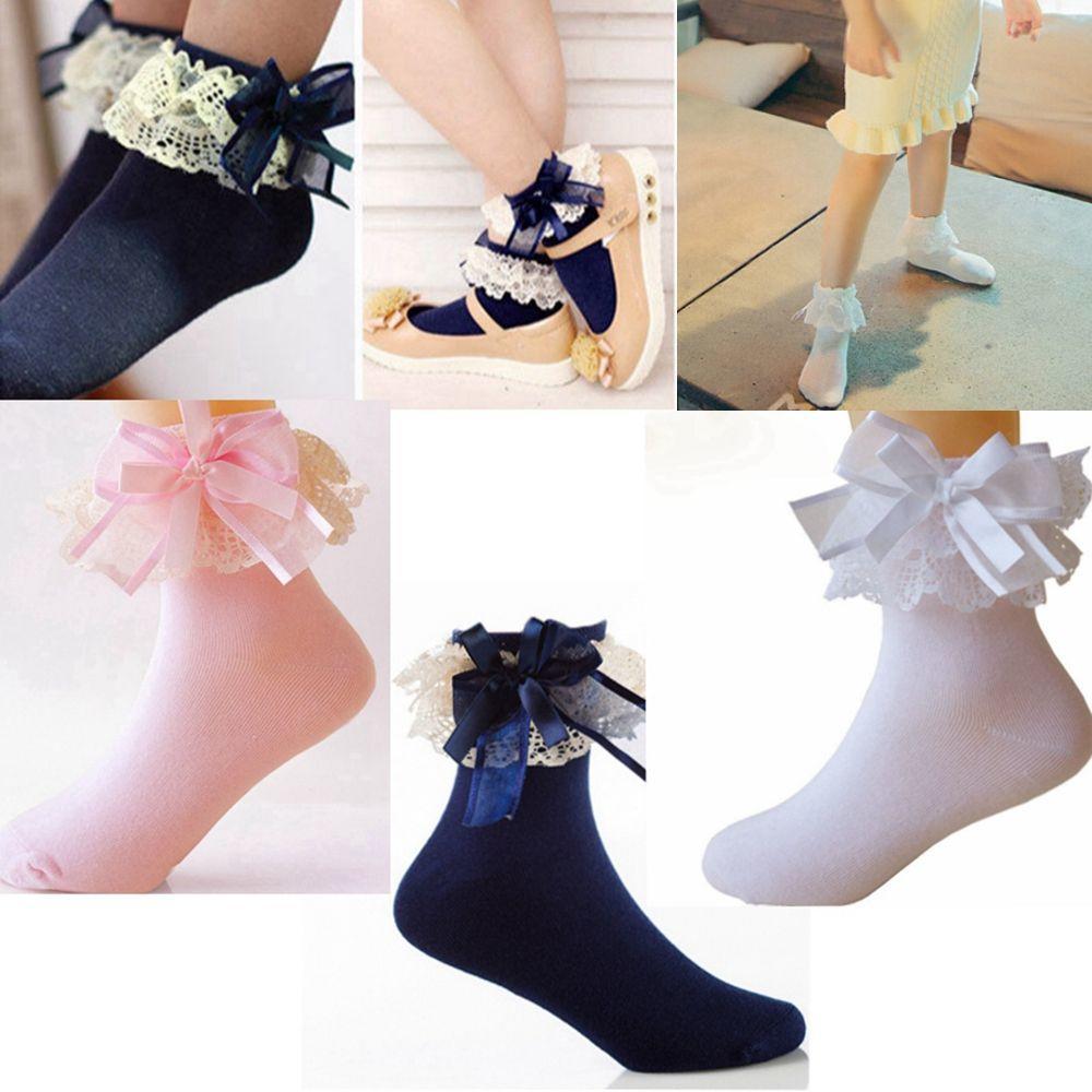 Cute Sweet Ankle Short Cotton Lace Frilly Ruffle Big Bow Princess Socks