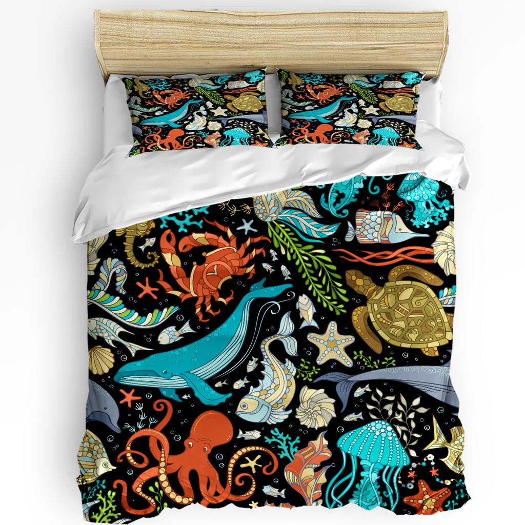 Animal Green Fish Duvet Cover Bed Bedding Collection For Double Home Textile Quilt Cover Pillowcases Bedroom Bedding Collection No Linen