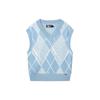 V-Neck Plaid Casual Knit Vest Women Vests Colorful-Blue F11W247405F-LB