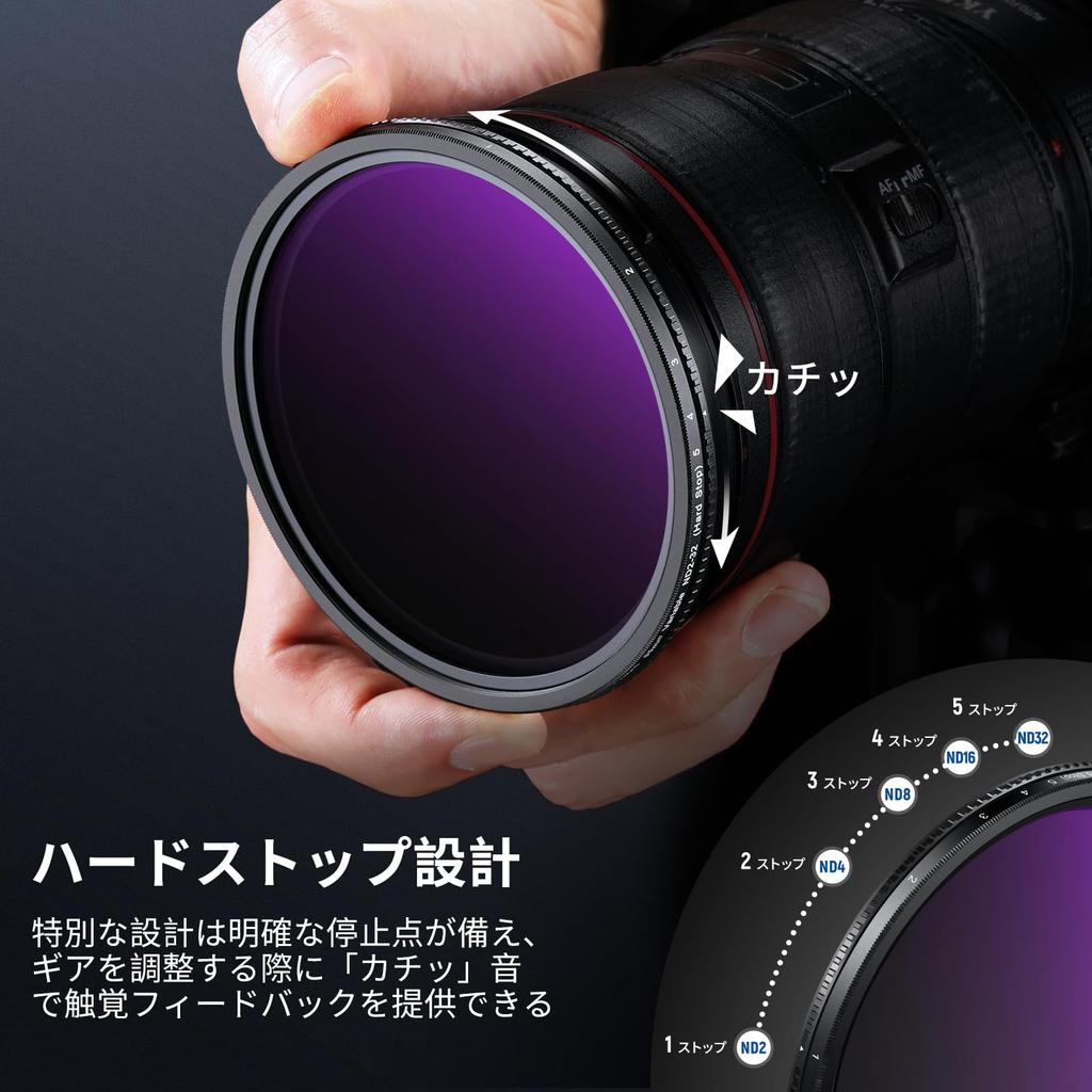 NEEWER 55mm True Color Variable ND Filter Hard Stop Limited Neutral Density Filter HD Optical X Proof ND2-32 (1-5 Stop) Multi-coated Glass/No
