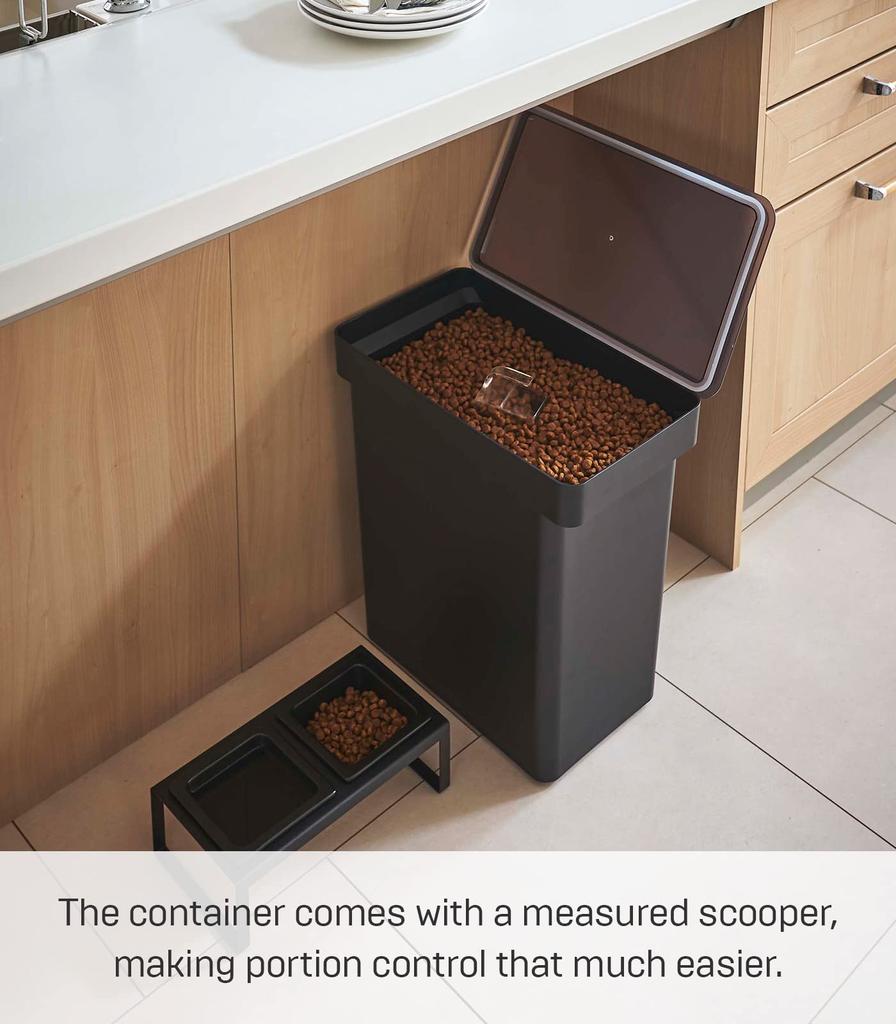 Yamazaki Jitsugyo Airtight Pet Food Stocker 12kg with Measuring Cup Black Approx. W41 X D24 X H42.5 (When Lid Is Open Approx. H65.5) Cm Tower Food