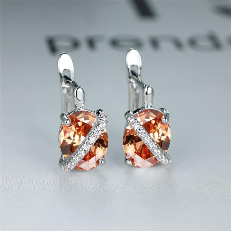 Милые Женские Большие Серьги с Овальным Камнем Роскошные Сине-Фиолетовые Хрустальные Серьги-Кольца Розовое Золото Серебристый Цвет Свадебные Серьги для Женщин