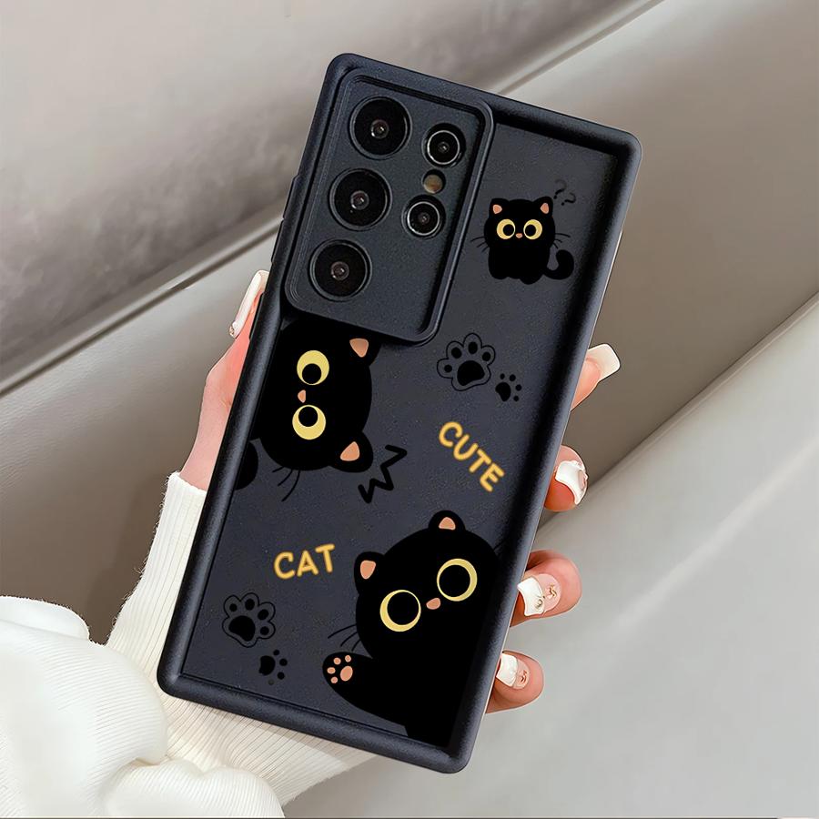 Чехол для Samsung Galaxy S26 Ultra S25 S21 S24 Plus S24Ultra S20FE S23 FE S25 Edge S22 Чехол для телефона Милый Мультяшный Черный Кот