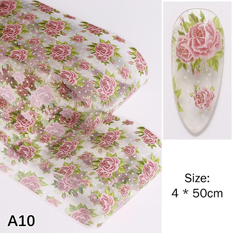 1Pcs 100cm Flower Rose Nail Transfer Foils Sticker Paper Floral Nail Wraps Tulip Nail Art Stickers Decals Nail Art Decorations