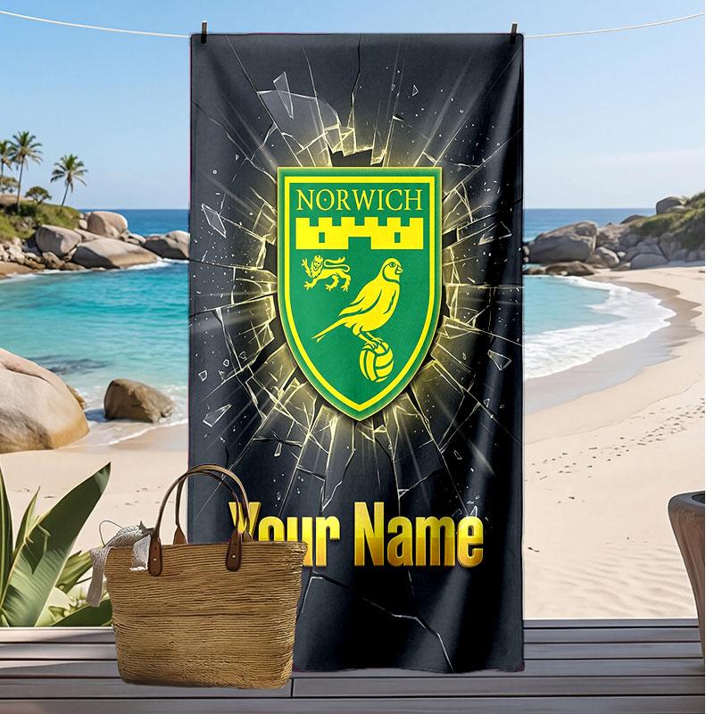 Norwich City Personalized Printed Beach Towel Soccer Logo Support Custom Name Text Absorbent Towel For Sport Travel Special Gift