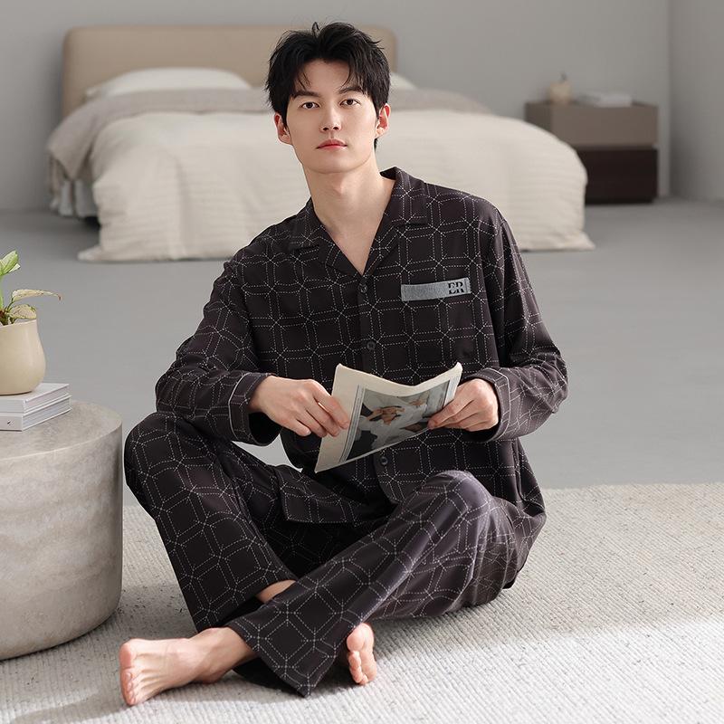 Pajamas Men'S Spring And Autumn Cotton Long Sleeve Large Size Fattened Plus Dad'S Men'S Loungewear Suit In Autumn And Winter
