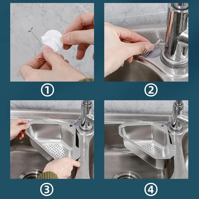 Треугольная сливная корзина из нержавеющей стали, полка для фильтра кухонной мойки, сушилка для фруктов и овощей, стеллаж для хранения, корзина с присоской